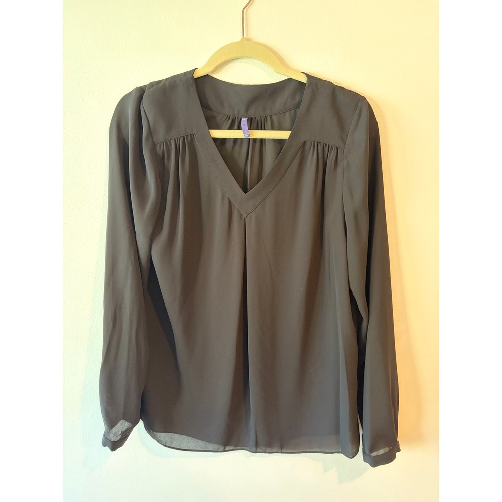 NYDJ Womens Black V-Neck Long Sleeve Chiffon Blouse Top Small